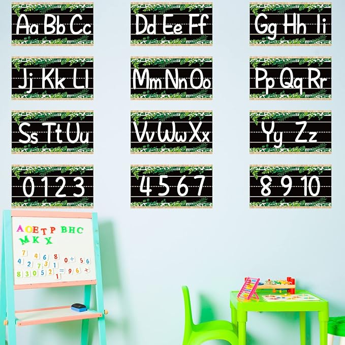 12 Pieces Alphabet Bulletin Board Strips Set Alphabet Line ABC Boho Banner & Number Border Posters for Preschool Kindergarten Classroom Playroom Bedroom (Simply Boho)
