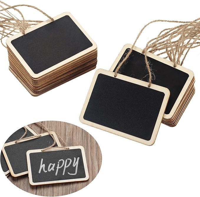 20 Pack Mini Chalkboards Tags Erasable Price Tags, Double Sided Blackboard with Hanging String Wooden Chalkboard Board Signs