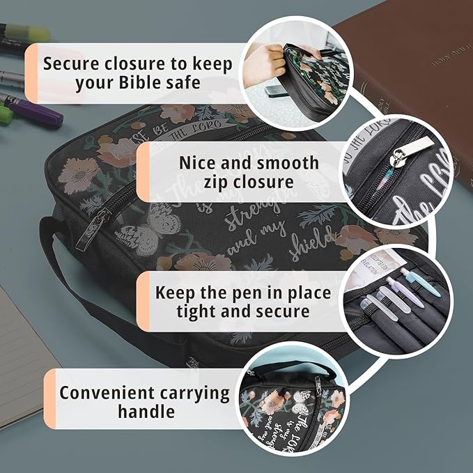 Mr. Pen- Bible Cover Case, Carrying Book Case with Durable Handle and Zippered Pocket, Bible Protective Church Bag for Men & Women, Christian Gifts, Black, Mothers Day Gift