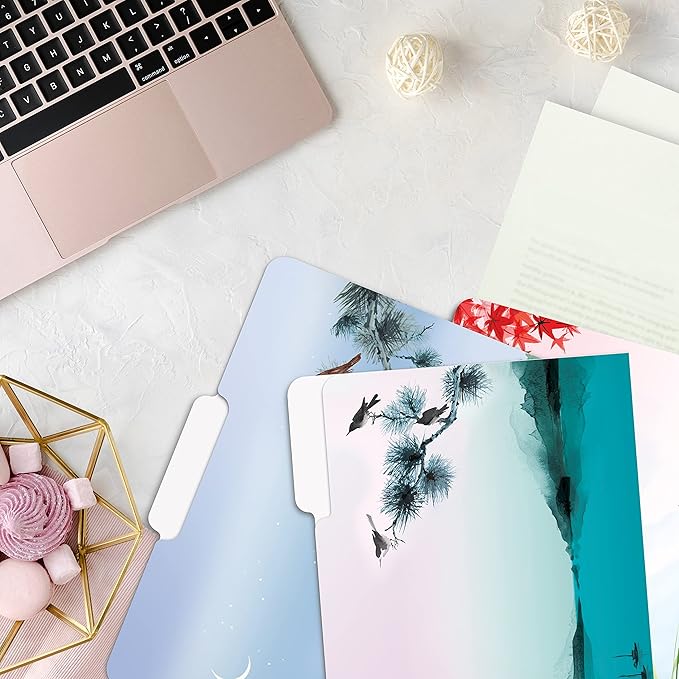 Better Office Products Decorative File Folders, 12 Pack, 6 Unique Designs, Heavyweight, Letter Size (9.5 x 11.5) with 1/3 Cut Tab, Japanese Watercolor Designs, Fashion Folders