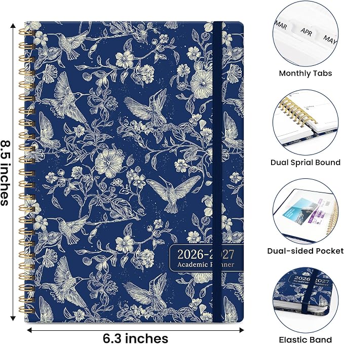 Planner 2026-2027, Monthly and Weekly Academic Planner July 2026 - June 2027, Hardcover Student Teacher Planning Agenda Calendar Book with Tabs, Perfect for Office School Supplies, A5 (6.3" x 8.5") - Midnight Flight
