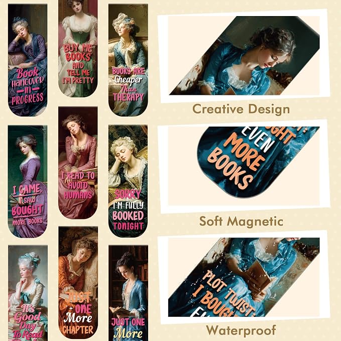 Funny Magnetic Bookmarks for Women, 30 Pcs Vintage Art Magnet Bookmark Clips for Book Lovers, Cute Book Marks for Reading Women Girls, Bookish Gifts for Birthday Back to School Supplies