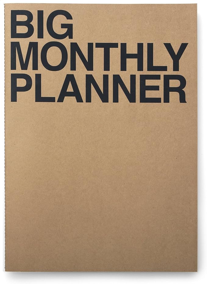 JSTORY Big Monthly Planner Stitch Bound Lays Flat Undated Year Round Flexible Cover Goal/Time Organizer Thick Paper Eco Friendly Customizable A3 16 Months 18 Sheets Brown