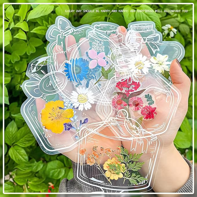 40 PCS Transparent Dried Flower Bookmarks, 2025 New Clear Jars Stickers Set, Can Be Treasured for a Long Time, for Book Lovers (40Pcs Bookmarks-Set E)