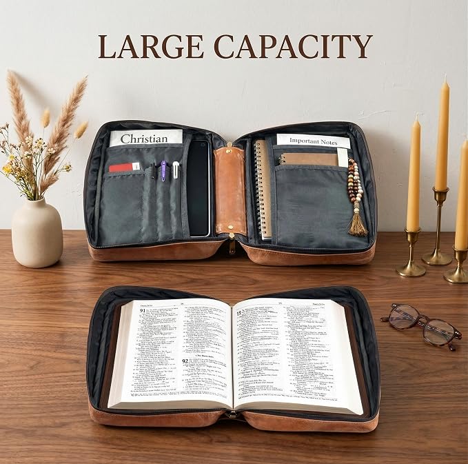 Genuine Leather Bible Covers for Men - Mens Bible Case for Men, Leather Book Cover Bible Bag for Men, Christian Gifts (Large)
