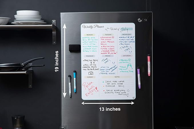 19x13 inch Dry Erase Whiteboard - Magnetic Fridge Calendar