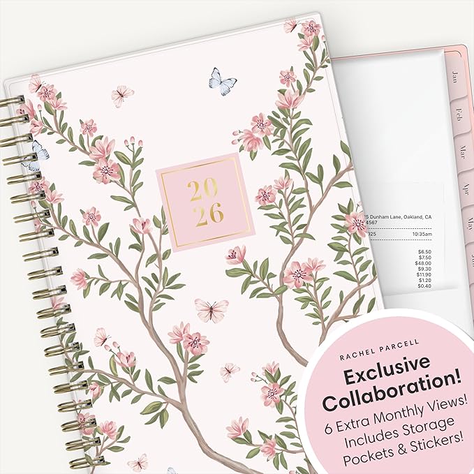 Blue Sky Rachel Parcell 2026 Weekly and Monthly Planner Calendar, January 2026 - December 2026, 5" x 8", Clear Pocket Cover, Durable Twin Wire Binding, Laminated Tabs, Pocket, Stickers, Cherie