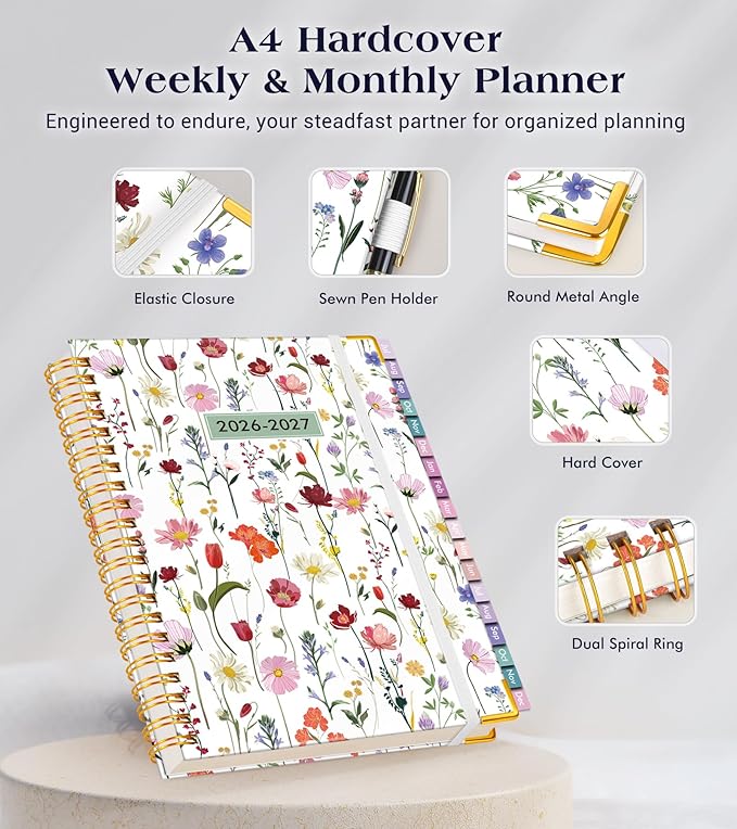 Academic Planner 2026-2027, 18 Months Weekly and Monthly Hardcover Planner, July 2026 - December 2027, 8.5" x 11" A4 Large Daily Calendar Planner Book with Tabs, Spiral College School Agenda Organizer for Student Teacher, Garden