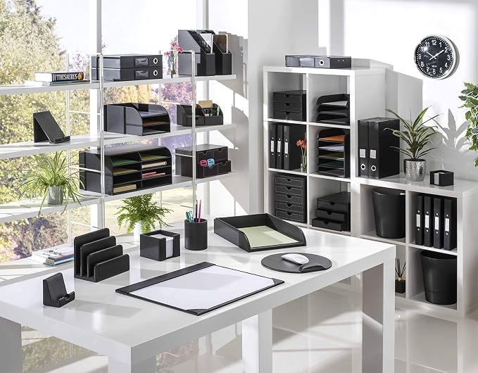 Osco Black Faux Leather Pen Pot, Desk Tidy Pencil Holder, Office Organiser, Makeup Brush Holder, Stationery Storage, Cosmetics Display, Home Office Accessories, Compact Desk Organiser