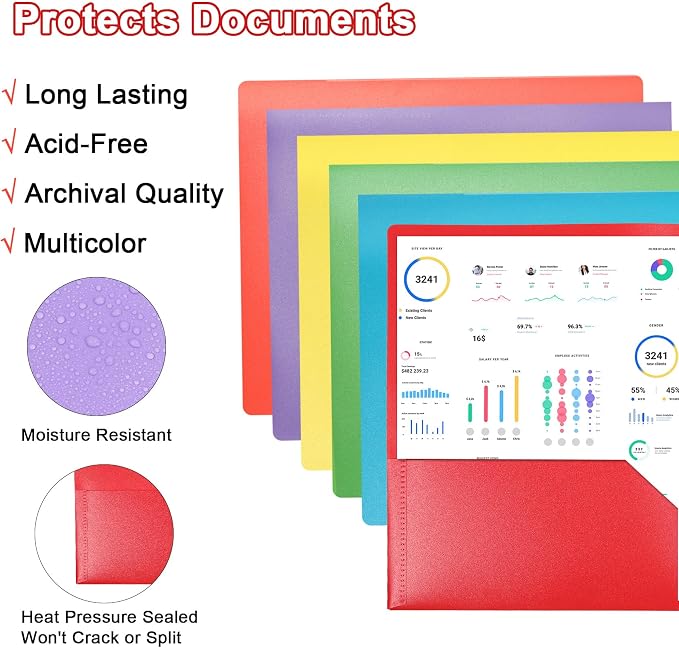 MystiCharm File Folders With Pockets Back To School Supplies 6 Pack Colored Plastic 2 Pocket Folders Bulk Document Resume Portfolio Homework Paper Folder Students Teacher School Office Supplies Folder