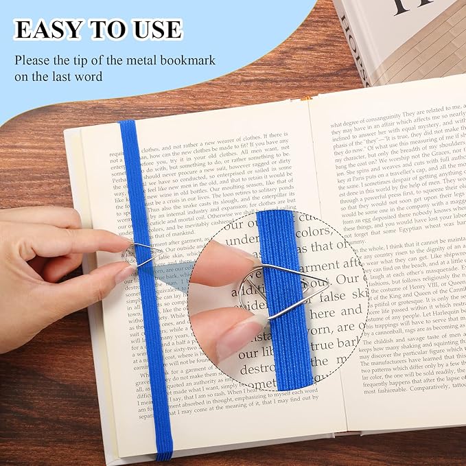 Elastic Bookmarks Set Multi Color Elastic Rope Bands Planner Bookmarks Include 30 Pcs Stainless Steel Teardrop Paper Clips and 12 Pcs Bands for Office School Reader(Retro Color)