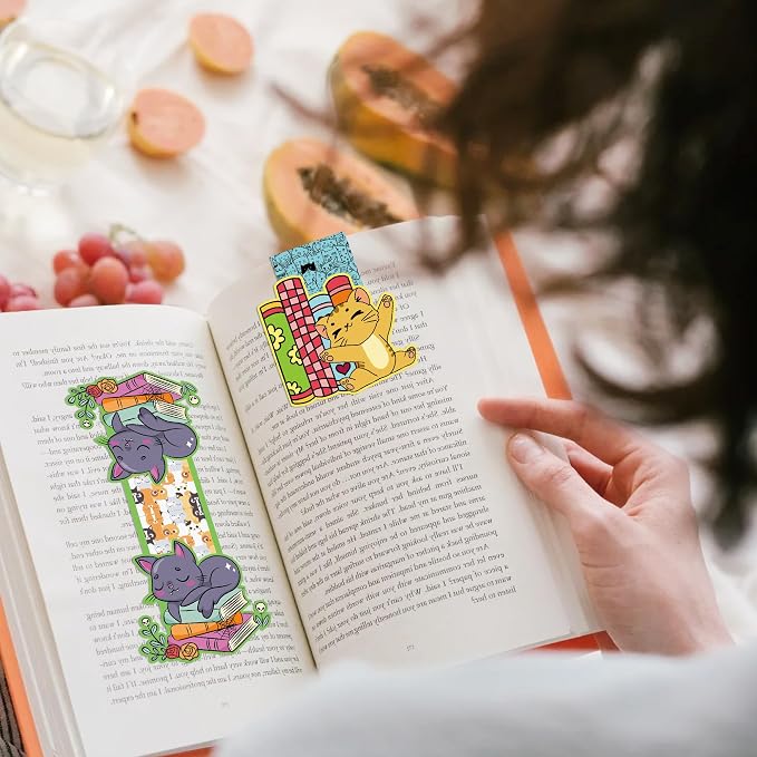 Cat Magnetic Bookmarks, 12 Pcs Cute Kawaii Cat Book Markers Page Clips, Office Desk Accessories for Women Book Lovers
