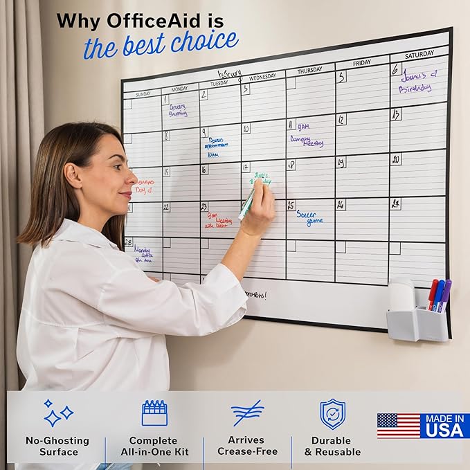 (2 PK) Large Dry Erase Calendar for Wall, 24x36, Large Wall Calendar Dry Erase, Big White Board for Office, Home & School, Giant Erasable Whiteboard, Jumbo Monthly Undated Reusable White Board Planner