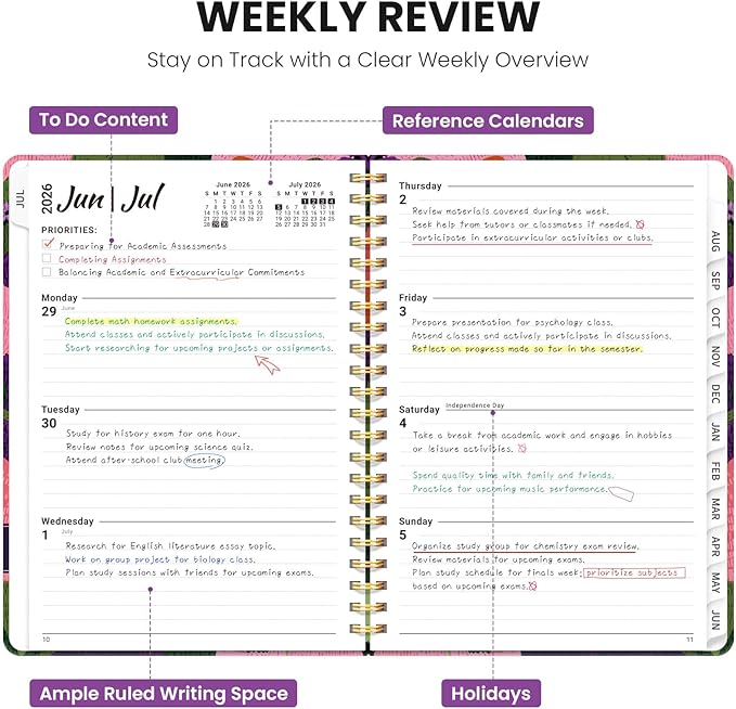 2026–2027 Academic Planner, Weekly and Monthly Planner for Women, July 2026 - June 2027, Pretty Hardcover 2026–2027 Academic Planner with Tabs, Inner Pocket, Spiral Bound, Perfect Office Home School Supplies - 6.3" x 8.5", Feline Grove