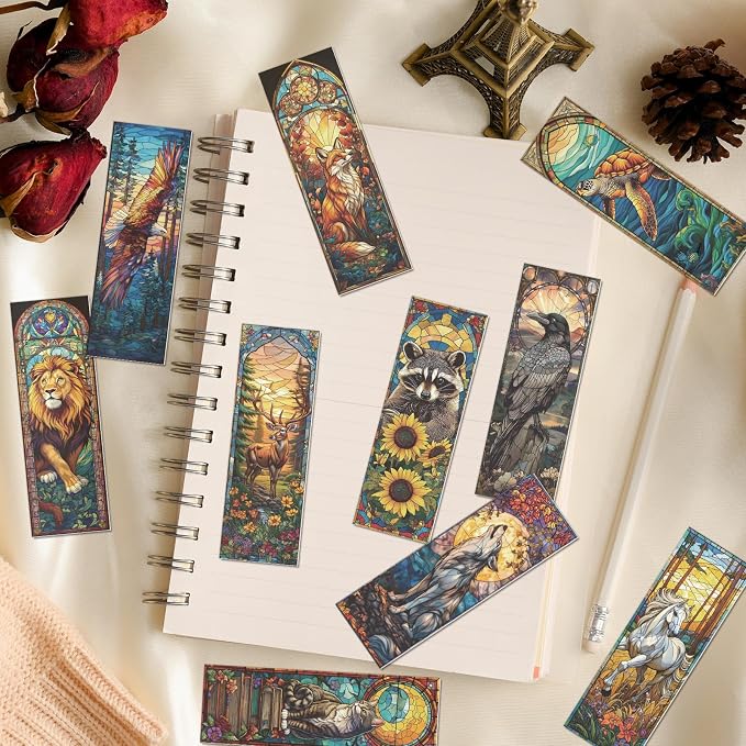 Stained Glass Animal Transparent Bookmark - Wxiben 10 Pcs Fantasy Animals Transparent PVC Bookmark Cat Turtle Book Mark Page Clips Gifts for Women Men Book Lovers Bookish Readers Accessories