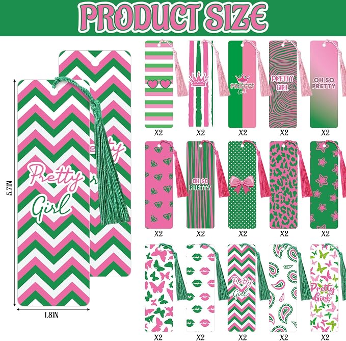 30 Set Pink and Green Sorority Bookmark with Tassels African American Pretty Sister Gifts for Women Sisterhood Party Favors Book Lover Reading Accessories
