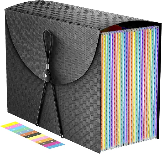 Expanding File Folders Accordion File Organizer with 24 Pockets,Accordian Document Folder Letter Size,Expandable Filing Box,Bill,Receipt and Paper Organizer Storage Boxes,Light-Duty,Portable Perfect