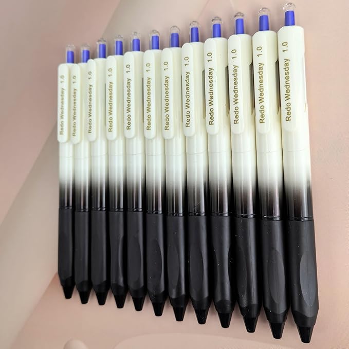 Fengtaiyuan Retractable Gel Pens, 1.0mm Bold Point Quick Dry Blue Ink, 12 Pack Gradient Black-White Barrel with Ergonomic Non-Slip Grip, Smooth Writing for Grading Highlighting Signing Office School