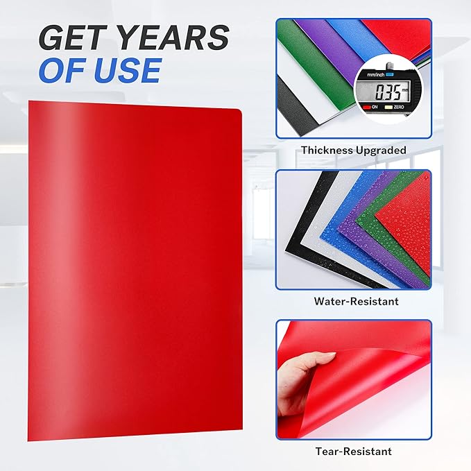 Sooez 6Pack Folders with Pockets, Pastels Colors, Heavy Duty Pocket Folder, Plastic Folders with Pockets, 2-Pocket Folder Bulk, Aesthetic File Folder, Back to School Office Filing Supplies