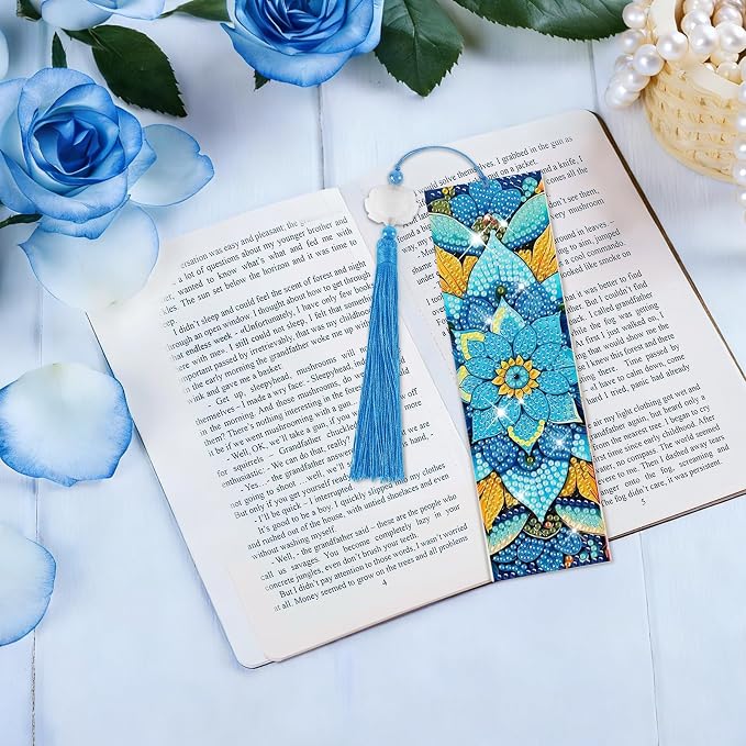 8 Pieces Christian Bible Verse Diamond Art Bookmarks 5d Christian Beaded Bookmark Acrylic Tassel Bookmark for DIY Making Beginners Adults Arts Craft Supplies (Mandala-3)