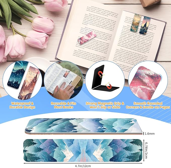 100 Pcs Magnetic Bookmarks Bulk, Cute Magnet Bookmark Page Clips - Magnetic Book Marks for Reading, Book Lovers, Teacher, Students, Women, Men – Party Favors, Teacher Gift, Bookmark Gift (Landscape)