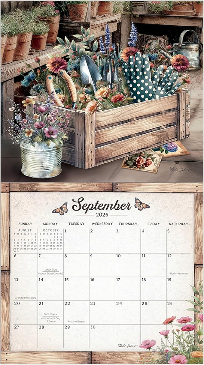 Legacy Publishing Group 2026 Wall Calendar 12-Month Schedule Organizer 12 x 13 Inch Paper With Brass Grommet Gardening