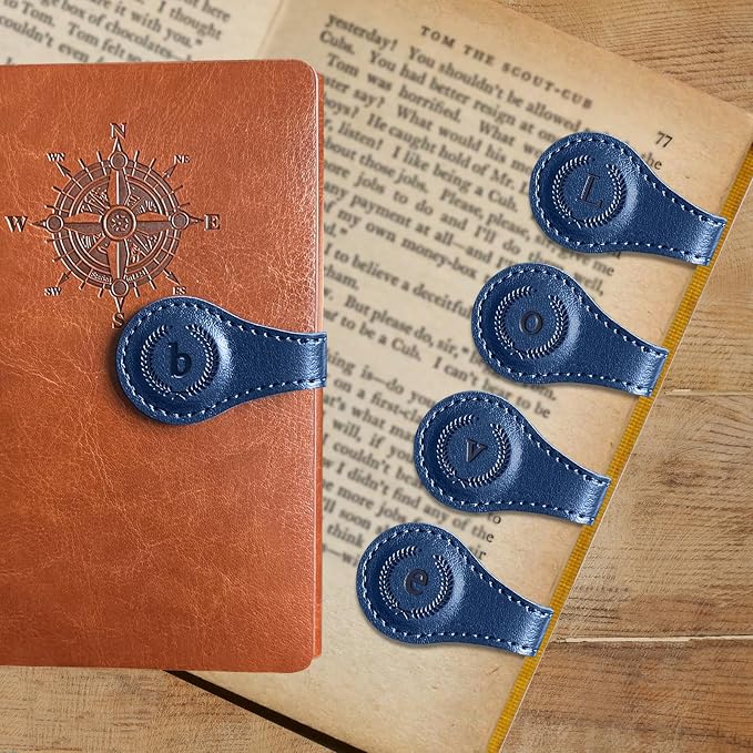 Leather Magnetic Bookmarks, 3D Embossed Alphabet Initial Letter Bookmark, Cute Page Markers for Books, Journals, Planners, Bible, Small Reading Gifts for Women Men, Teachers, Students (Blue b)