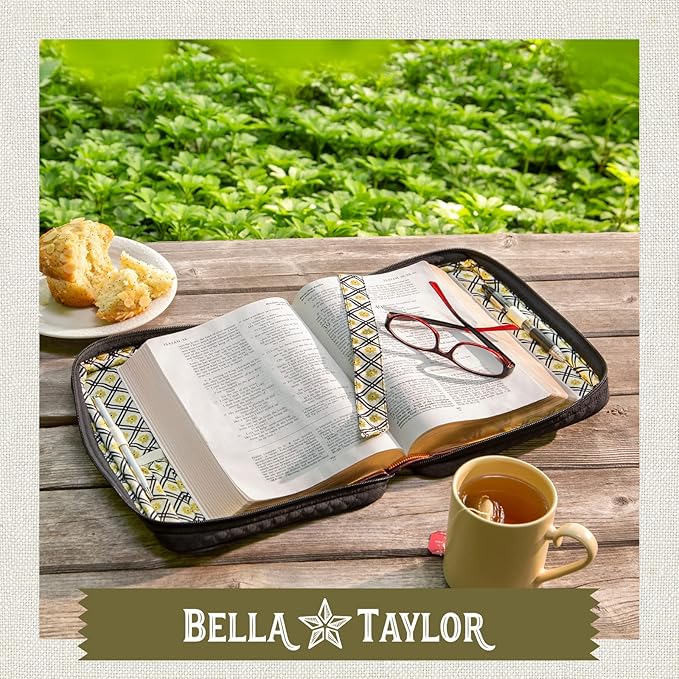Bella Taylor Quilted Bible Cover for Women - Large Study Bible Case - Vintage Black