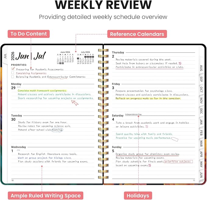 Planner 2026-2027, Monthly and Weekly Calendar Academic Planner July 2026 - June 2027, Hardcover Student Teacher Planning Agenda Book with Tabs, Perfect for Office School Supplies, A5 (6.3" x 8.5") - Tulip Blaze