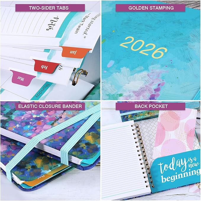 2026 Planner - JAN 2026 - DEC 2026, 2026 Planner Weekly and Monthly, 6.3" x 8.4", 2026 Calendar Planner, Weekly and Monthly Planner 2026 with Colorful Tabs, Twin-wire Binding,Back Pocket, Hardcover