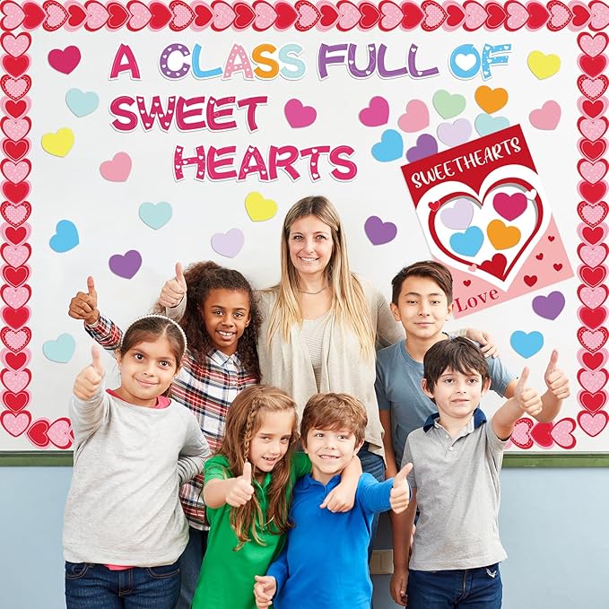 Valentine's Day Love Heart Bulletin Board Decrations Class Cut-Outs Pink Border Valtes Party Supplies Shool Classrom Wall Door Decorl