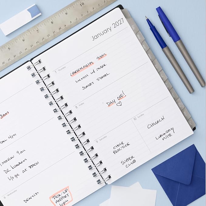 Blue Sky 2027 Weekly and Monthly Planner Calendar Notes, Includes January 2027 - December 2027, 5.875" x 8.625", Flexible Cover, Wirebound, 30 Extra Notes Sheets, Laminated Tabs, Enterprise
