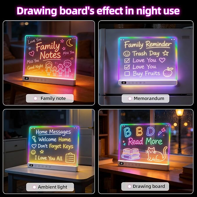 Cosmody Rechargeable LED Drawing Board for Kids, Large 16" Light Up Drawing Pad with 8 RGB Colors & 6 Dynamic Modes, Neon Art Dry Erase Board with Tracing Book & 7 Markers,Creative Gift for Girls Boys