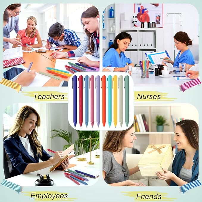 Crtiin 30 Pcs Gel Pens Bulk, 0.5mm Fine Point Black Ink Pens, Retractable Smooth Writing Quick Dry, Colored Aesthetic for School Office Journaling Teacher Appreciation Mother Day (Rainbow Color)