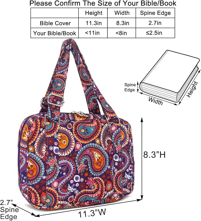 Bible Cover for Women with Adjustable Straps, Extra Large Study Bible Carrying Case Bag with Zip Pocket, 11.3x8.3x2.7 Inches