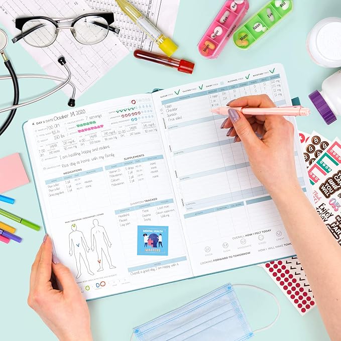 Clever Fox Medical Planner Daily – Health Diary Notebook, Wellness Journal & Self-Care Logbook, Lasts 3 Months, 7x10.5″ (Aquamarine)