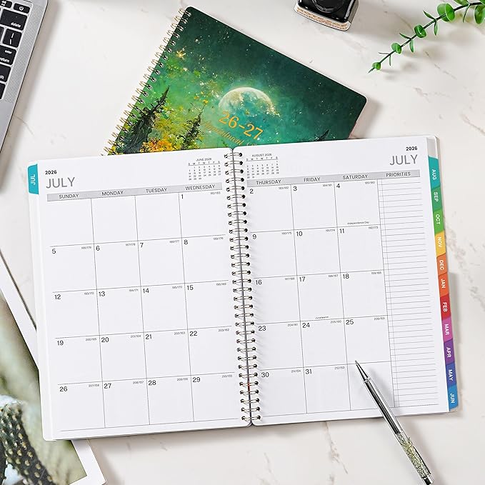 2026-2027 Appointment Book/Planner - Appointment Book 2026-2027, Jul.2026 - Jun.2027, 9" x 11", Daily/Hourly Planner 2026 2027 with 30-Minute Increments, Twin-Wire Binding + Colorful Tabs + Back Pocket, Dreaming Moon