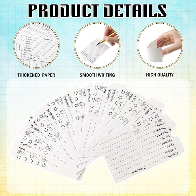 Glenmal 120 Pcs Mini Book Review Bookmarks Reading Journal File Log Page with 2 Pcs Double Sided Correction Tape Reading List Bookmark for Book Lovers Bookish Bookworms Student Gift (White)