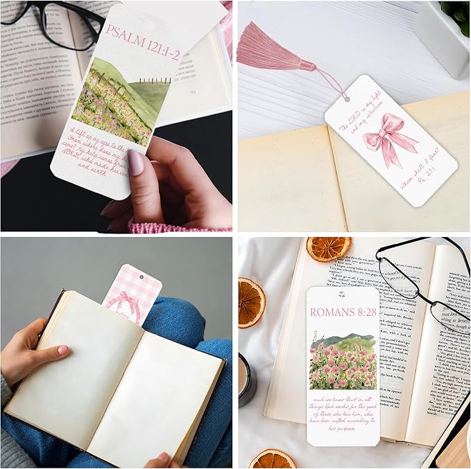 Bible Verse Bookmarks, 10 PCS Pink Coquette Religious Christian Paper Bookmark Book Markers with Tassels, Gifts for Women Men Reading Book Lovers Bookish Friends Adults Faith