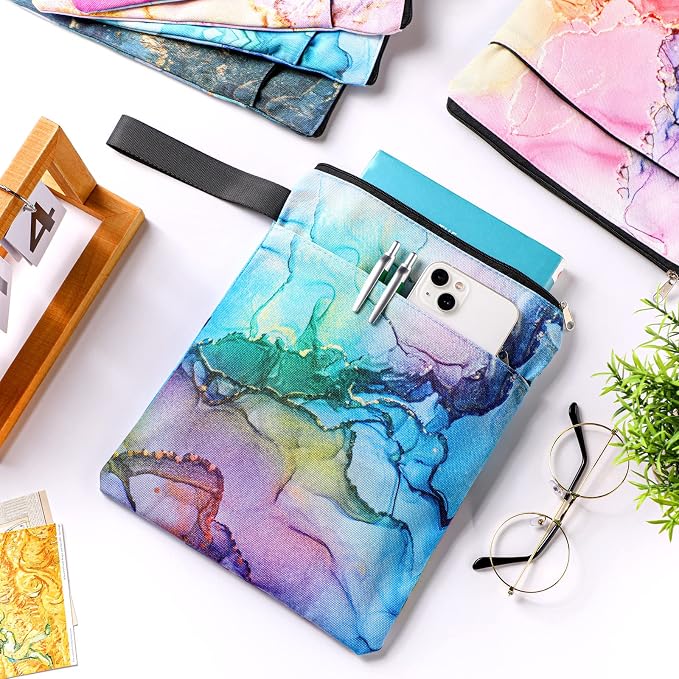 6 Pcs Book Sleeve with Zipper Book Covers for Paperbacks and Laptop Sleeve, Hardcover Marble Printed Pouch Bags for Graduation Women Girl Readers Librarian Accessories Club Gifts, 11 x 8.7 Inch