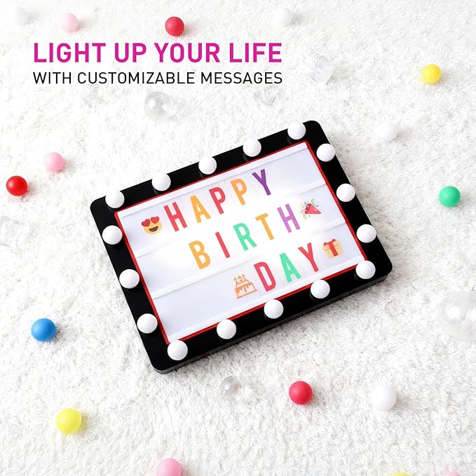 Cinema Light Box with 290 Letters,Icons, Stocking Stuffers Christmas Birthday Gifts Ideas for Teen Boys, DIY LED Sign Light Up Marquee Message Board for Home Office Cute Room Desk Decor(Black)