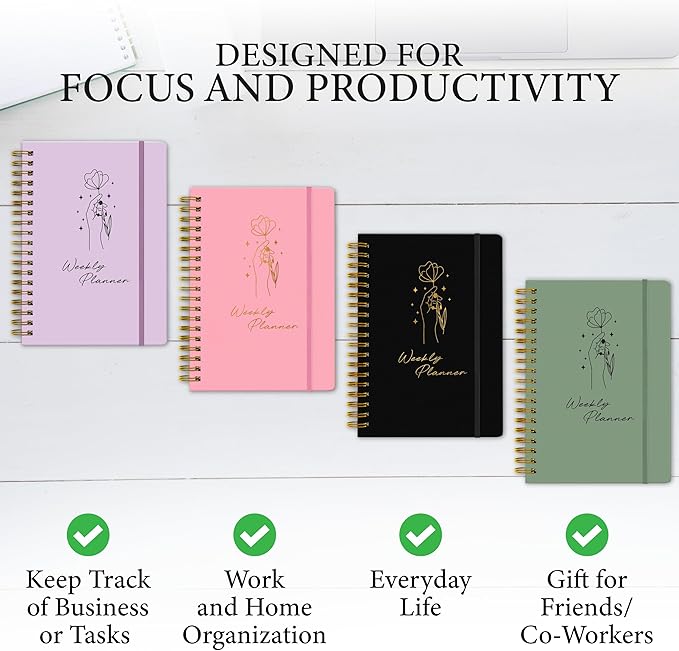 Undated Weekly Planner – Minimalist Notebook for Work, Home & Daily Writing | Simple Matte Planner for Goals, Appointments, Notes & Productivity, Elegant Cardstock Pages, Purple
