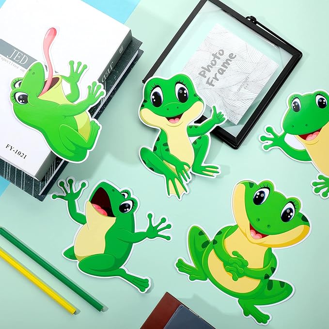 48 Pieces Frog Cutouts Classroom Bulletin Board Decorations Back to School Decorations Cute Green Frog Cutouts for Names with Glue Points for Classroom Teacher Student School Birthday Party Decor