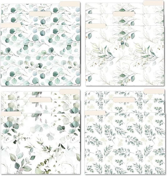 Bloom Daily Planners Decorative File Folders - Set of Twelve Letter Size (8.5” x 11”) Organizers, 1/3 Cut Tabs - Assorted Designs - Eucalyptus, 12-Pack