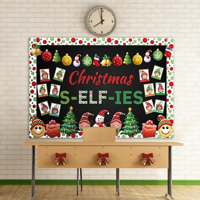 Gersoniel 81 Pcs Christmas Bulletin Board Decoration Set for Classroom, Xmas Elf Cutouts DIY Photo Crafts Christmas Ball Bulletin Board for Holiday Winter Chalkboard Wall Decor School Supplies