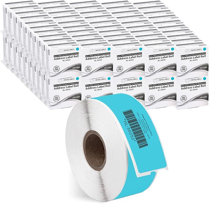 HOUSELABELS Compatible DYMO 30252 Blue Address Labels (1-1/8" x 3-1/2"), Strong Permanent Adhesive, Compatible with DYMO LW 450, 4XL, Rollo & Zebra Desktop Printers, 100 Rolls /35000 Labels