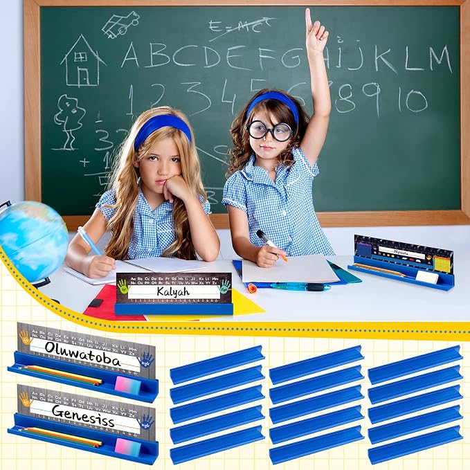 PerKoop 35 Pcs Classroom Desk Name Plates Holder for Student Index Cards Storage Kids Desk Accessories Desktop Prop and Station Guard Panels Organizer Water Bottle Holder