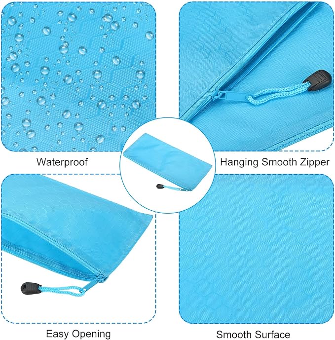PATIKIL Waterproof Zipper File Bags, 3 Pack A6 Document Holders Pencil Pouch for Office, Light Blue