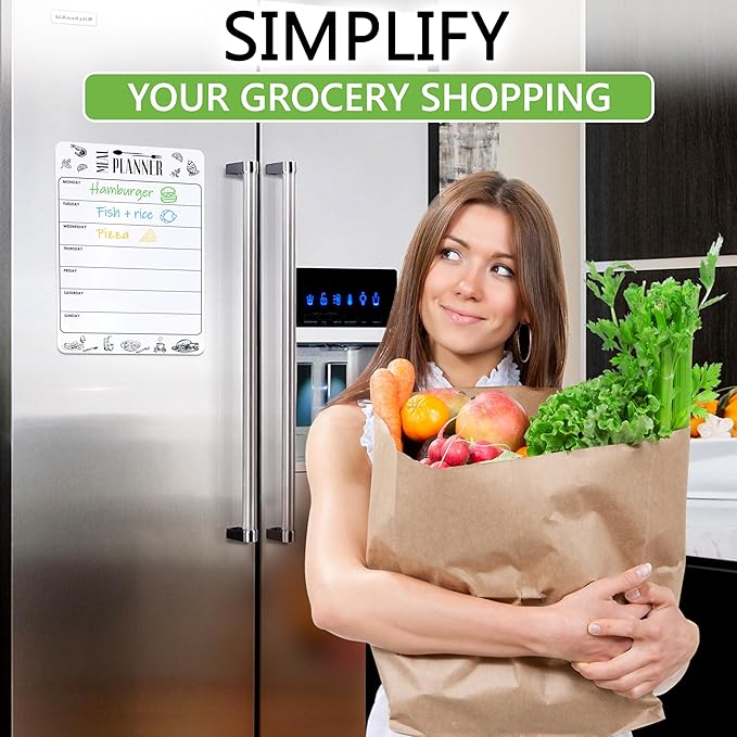 Dry Erase Magnetic Meal Planner for Refrigerator A4 (8.5x12 inch) - Magnet Weekly Menu Board for Fridge - Magnetic Menu White Board - Fridge Meal Planner Magnet - Dinner Meal Planner Dry Erase Board