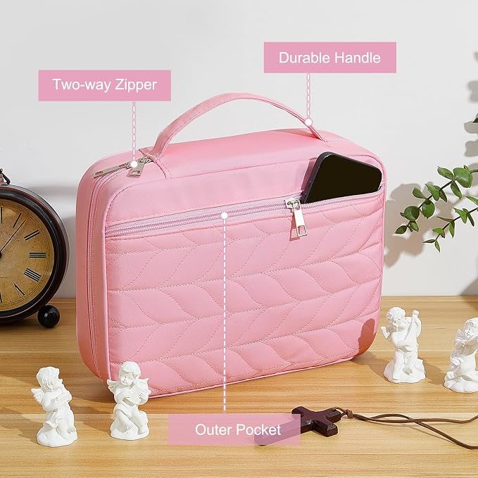 Bible Cover Case for Women, Quilted Bible Cover Bag with Handle for Girls, Bible Carrying Case Study Supplies Accessories for Women